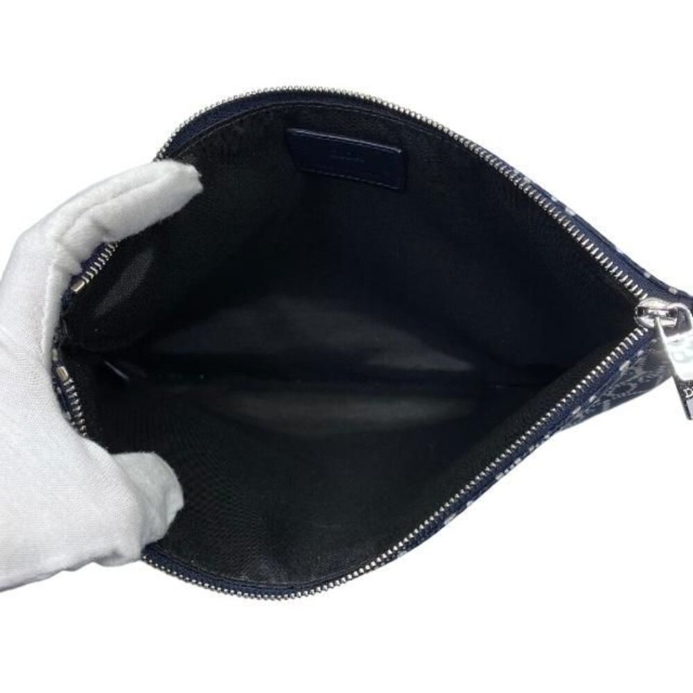 Christian Dior Clutch Bag Second Bag Small Bag Pouch Logo Oblique Nylon Navy - Picture 4 of 5